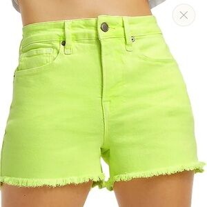 Good American Neon Green Frayed Jean Shorts